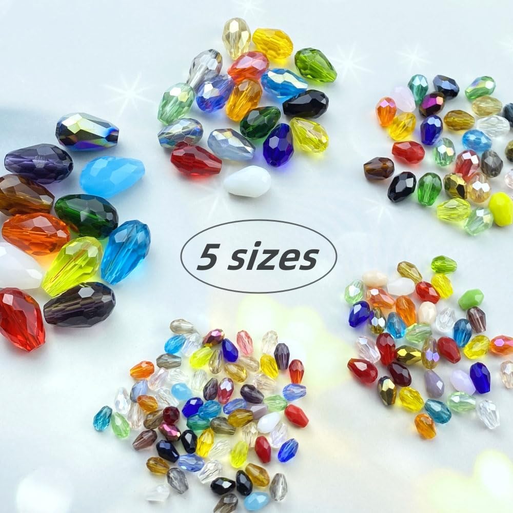 40pcs 10x15mm Teardrop Crystal Glass Beads Vertical Hole Faceted Loose Spacer Beads for DIY Craft Jewelry Making Necklace Bracelet Earring Wind Chimes(Pink Series)
