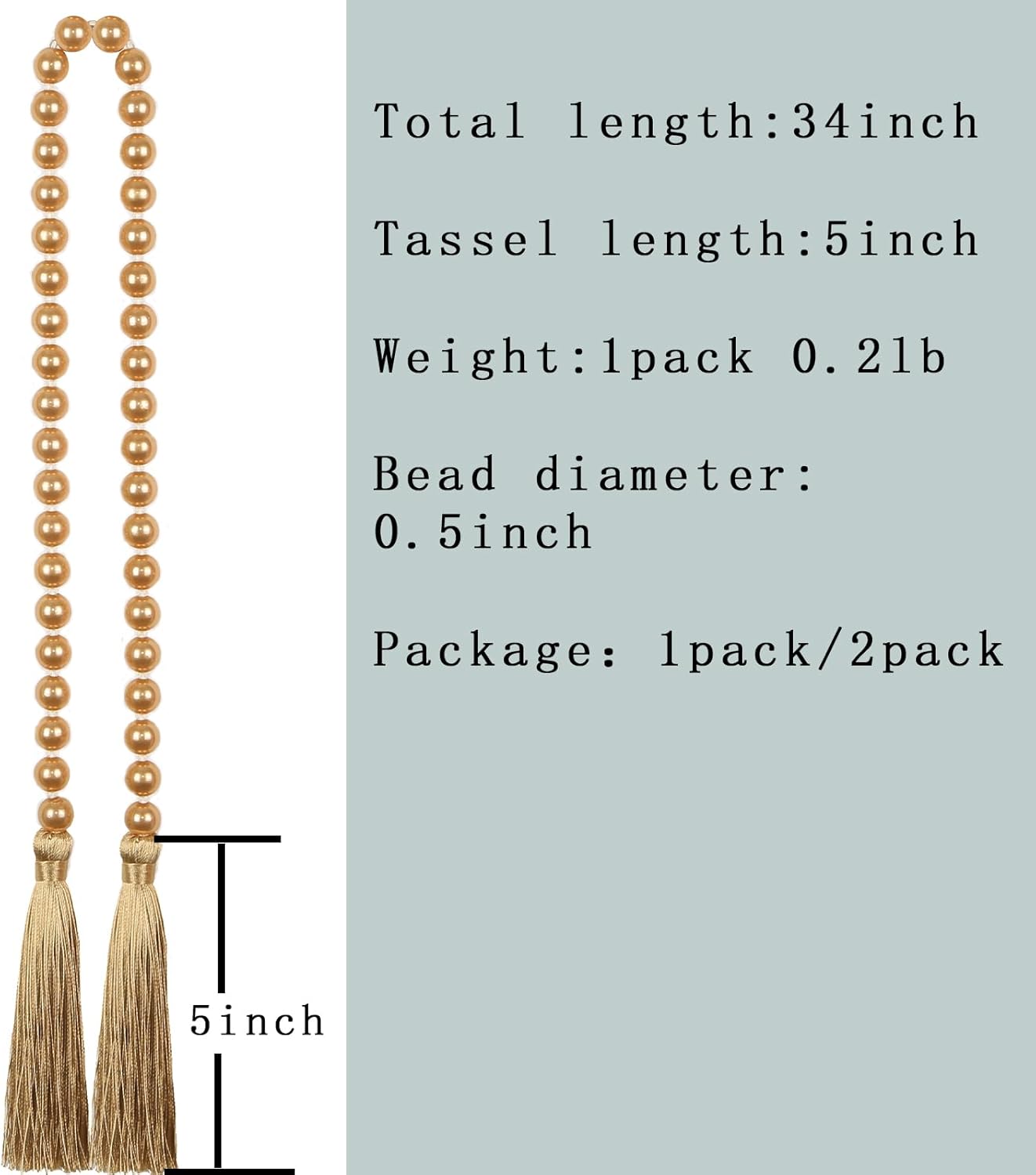 Fenghuangwu 34 Inch Pearl Glass Bead Garland with Tassels - Elegant Boho Table Decor, Fringe Wall Hanging for Wedding, Party, Farmhouse Rustic Prayer Bead Home Decoration(1 Pack,Purple)