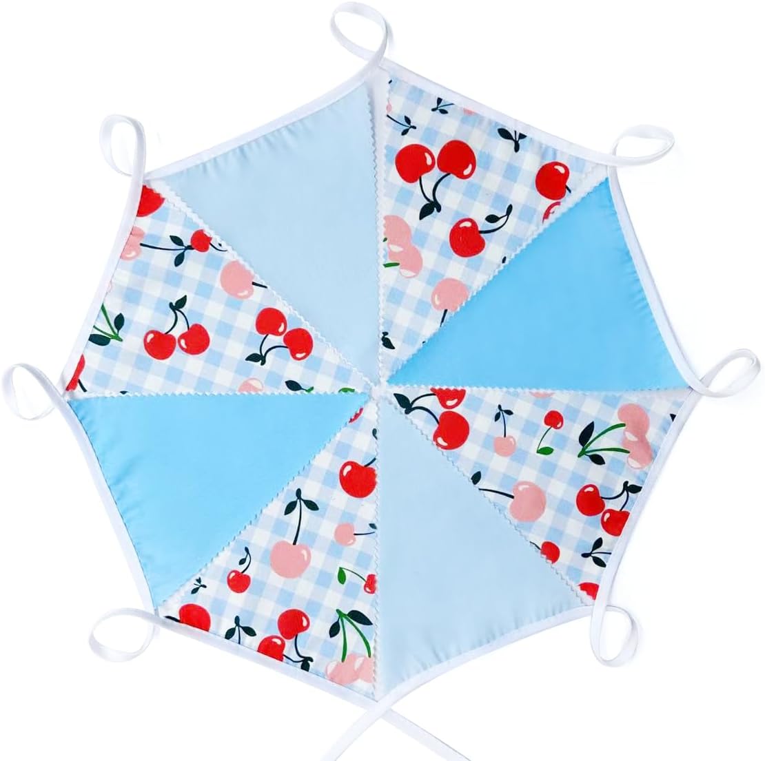 32Ft Blue Gingham Cheery Pennant Banner Fabric Triangle Flag Garland Streamers Party Decorations for Ma Cherie Baby Shower Cherry on Top Bachelorette Fruit Birthday Picnic Spring Garden Supplies