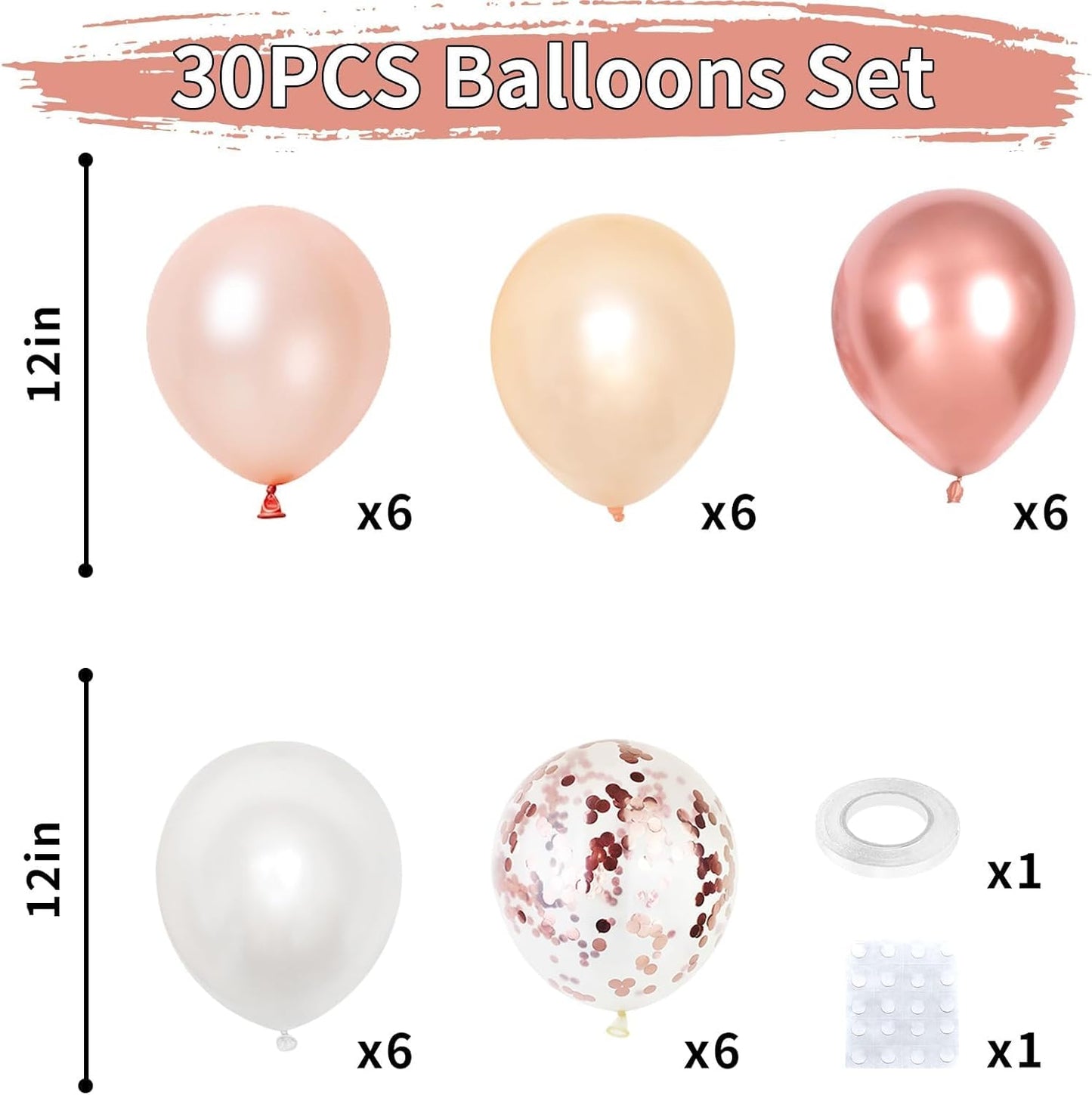 Rose Gold Balloons Set, Pearl Champagne Gold Rose Gold and White Birthday Balloons, Metallic Roses Golds Confetti Balloons for Girls Women Birthday Party Wedding Bridal Shower Decorations