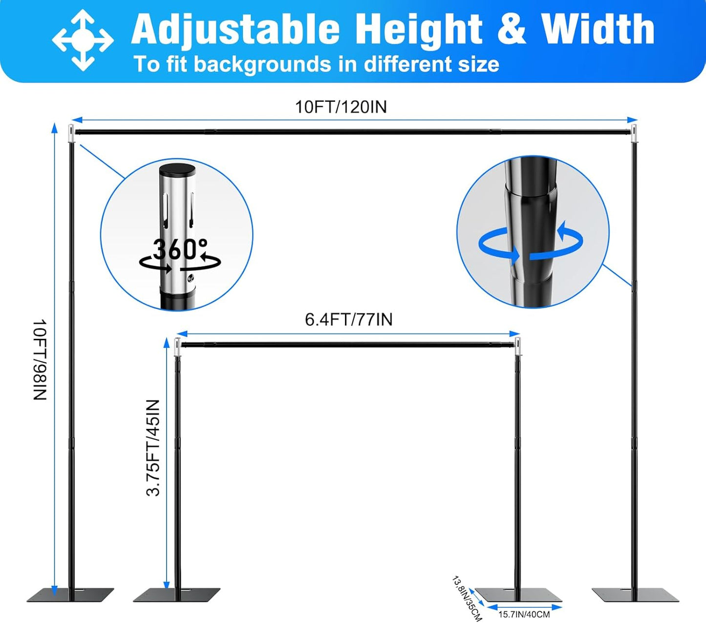 Pipe and Drape Backdrop Stand Kit Backdrop Stand For Parties 8ftx10ft Adjustable Photo Backdrop Stand Heavy Duty Background Stand for Wedding Banquet Decorations Black