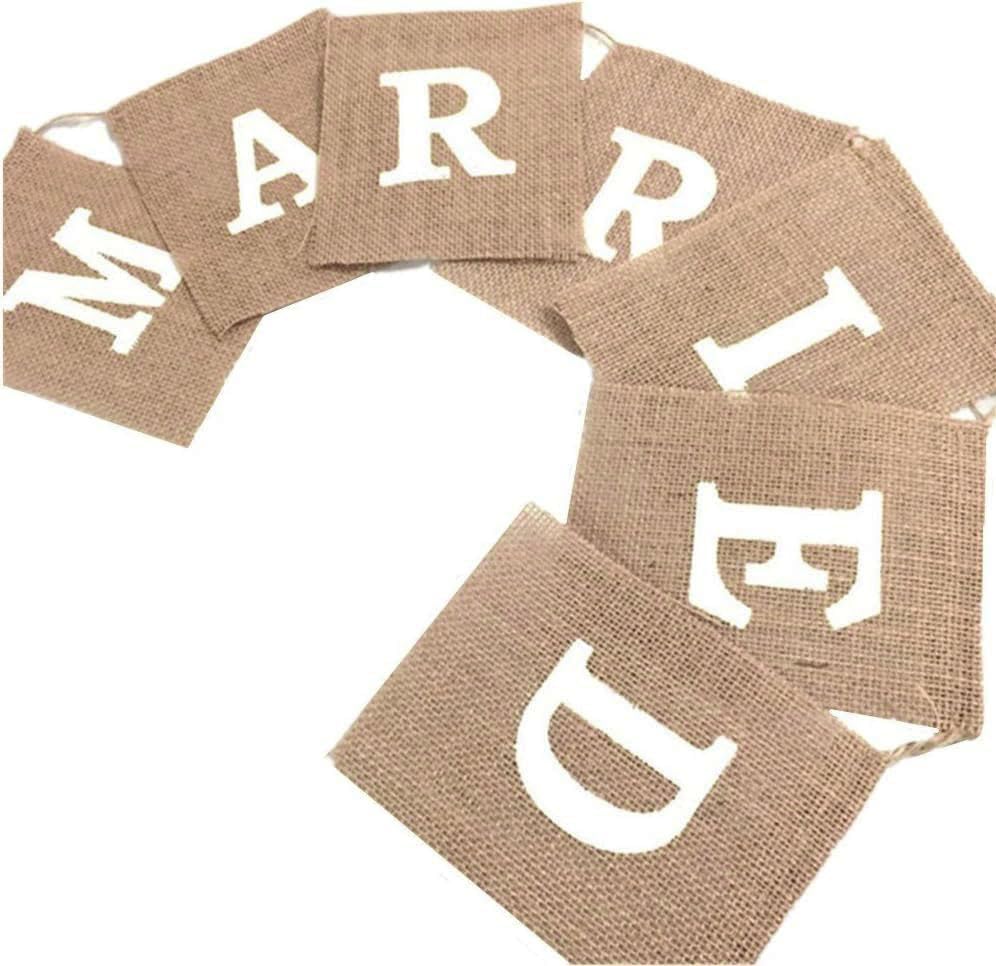 Jute Burlap Just Married Bunting Banner Vintage Hessian Flag for Wedding Party Decoration Favor