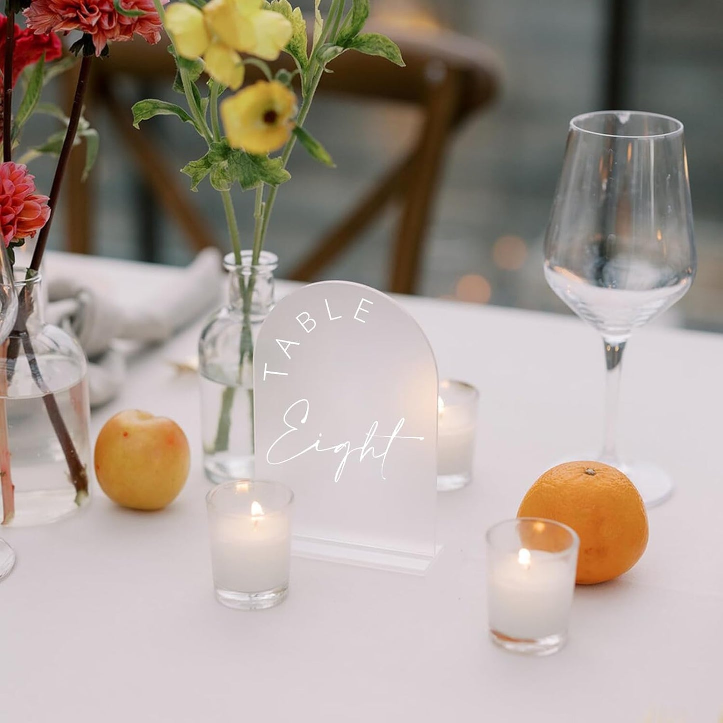 JINMURY Frosted Arch Wedding Table Numbers 1-15 with Stands, 5x7 Inch Frosted Arch Acrylic Sign with White Letters, Arched Acrylic Table Numbers for Wedding Reception