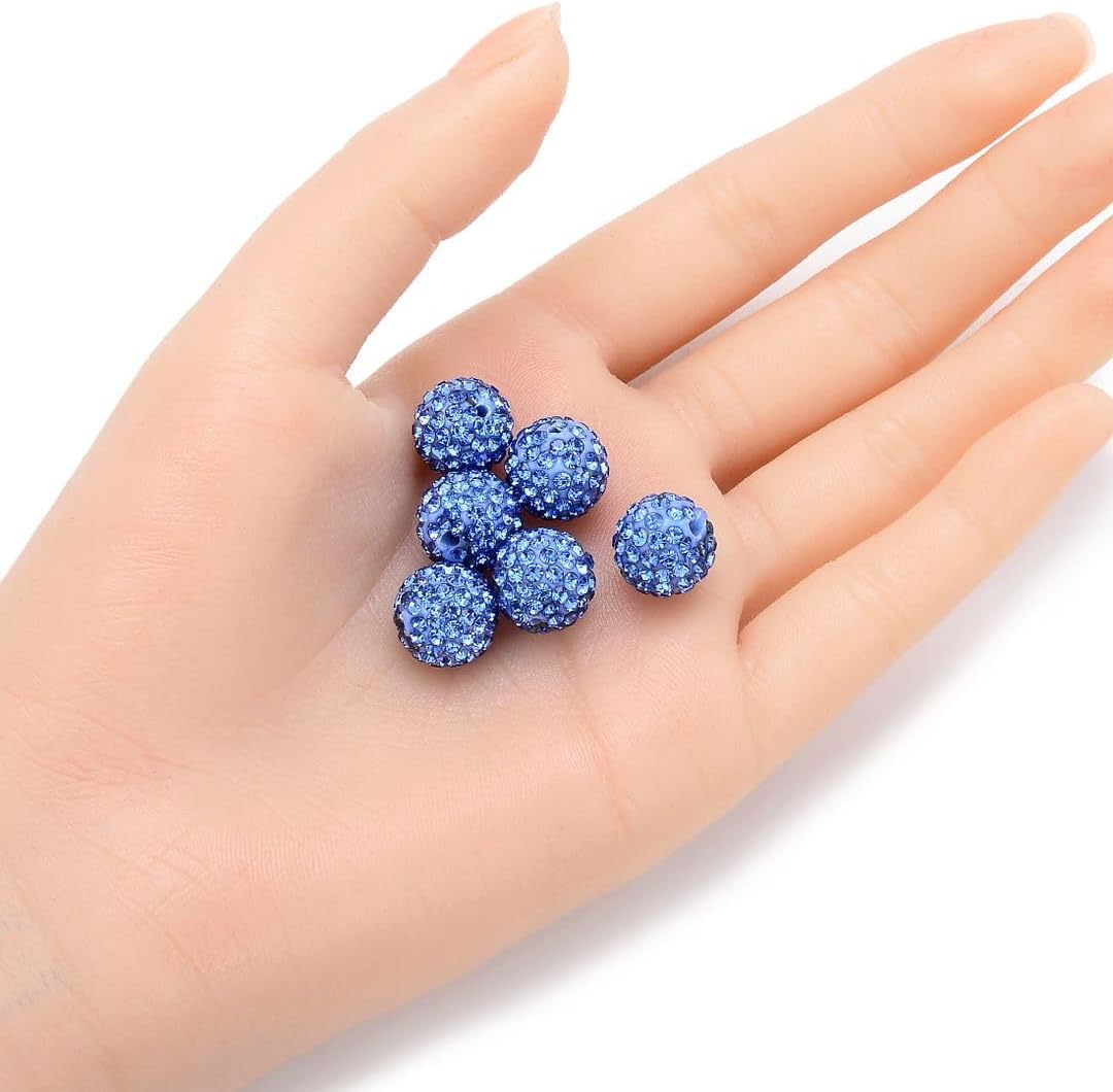 100pcs Adabele Grade A Suncatcher Crystal Rhinestone Pave Loose Beads 12mm Light Sapphire Blue Polymer Clay Disco Ball Spacers Compatible with Shamballa All Craft Jewelry Making DB12-14