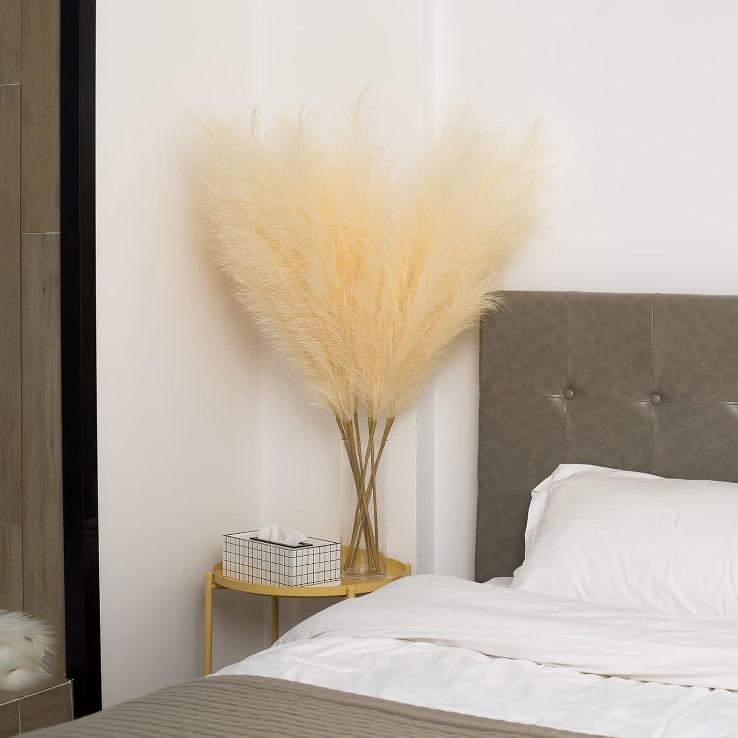 EVODIS Faux Pampas Grass 6 Stems, Artificial Pampas Grass - 43 inch Total Extra Large Pompass Grass Tall Pompous Boho Flower Arrangement and Floor Vase Filler Home Decor for Room Wedding Party