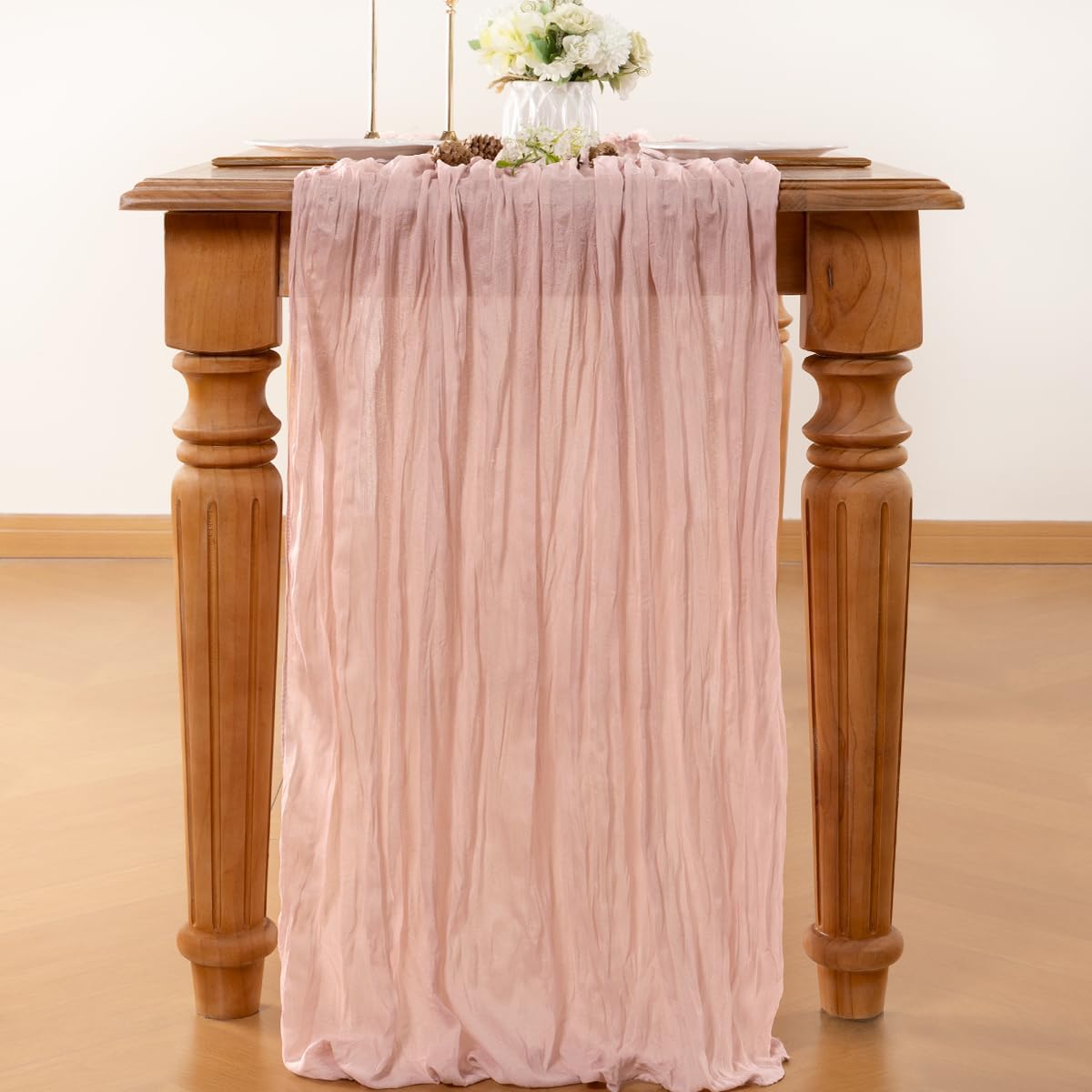 Dusty Pink Table Runner Cheesecloth Table Runner 10FT Farmhouse Table Runners 120 Inches Fall Table Decor Dining Room Centerpiece Wedding Boho Baby Shower Birthday