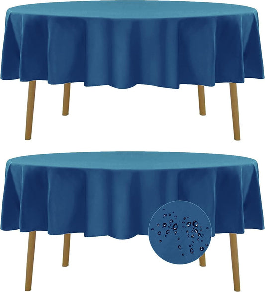 Fokitut 2 Pack Waterproof Round Tablecloth, 70 Inch, Stain Resistant and Wrinkle Polyester Table Cloth, Fabric Table Cover for Kitchen Dining, Wedding, Party, Holiday Dinner-Mediterranean Blue