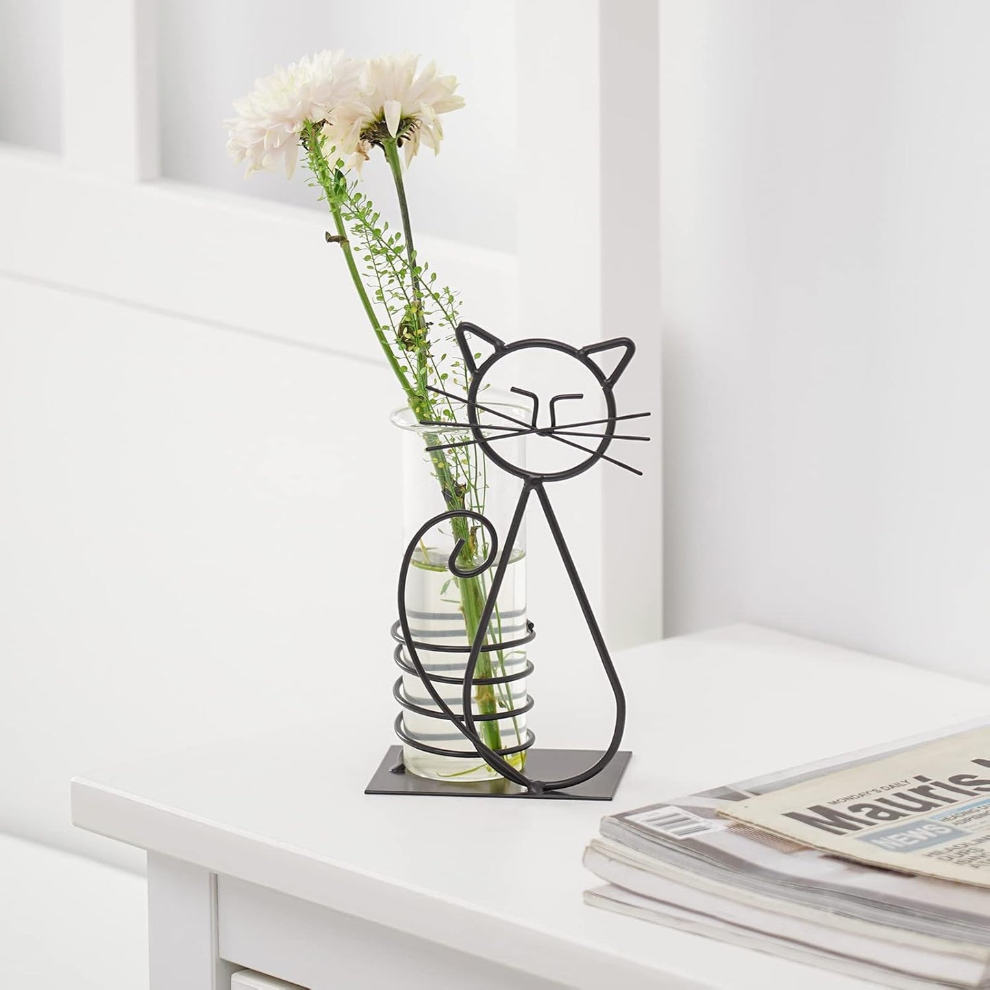 Marbrasse Desktop Glass Planter Hydroponics Vase,Planter Bulb Vase with Holder for Home Decoration,Modern Creative Cat Plant Terrarium Stand, Scindapsus Container (Lovely Cat)