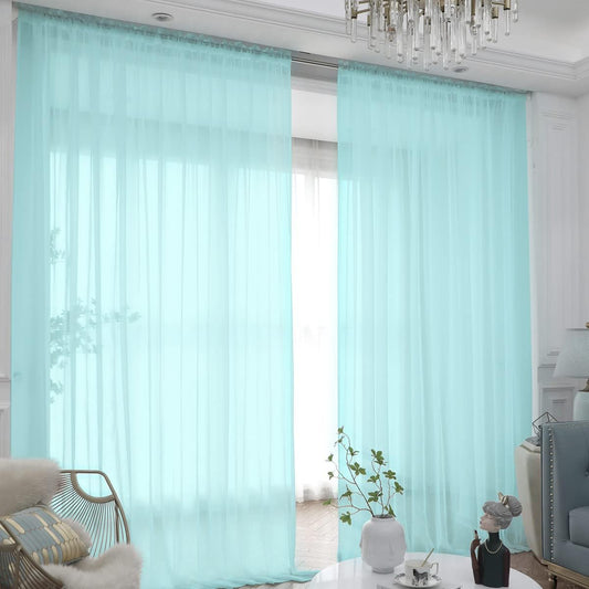 Window Lake Blue Sheer Curtains 72 Inches Long 2 Panels Sheer Curtain Basic Rod Pocket Panel for Bedroom Children Living Room Yard Kitchen (Lake Blue, 52" W x 72" L | 2 pcs)