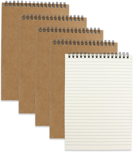 4 Pcs Top Bound Spiral Notebook,8.3 inch x 5.8 inch,60 Sheet,7mm College Ruled Paper,A5 Spiral Note Pads Memo Lined Notebook Journal for School and Office Supplies (Kraft)