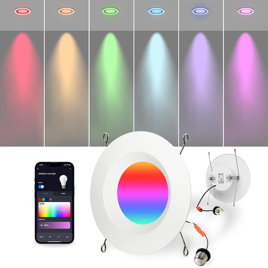 6 inch Smart LED Can Lights with Remote, RGB Color Changing LED Recessed Lighting, 13W 1050LM Bluetooth Baffle Trim Downlight, Compatible with Alexa, Google Home and Siri, 1 Pack