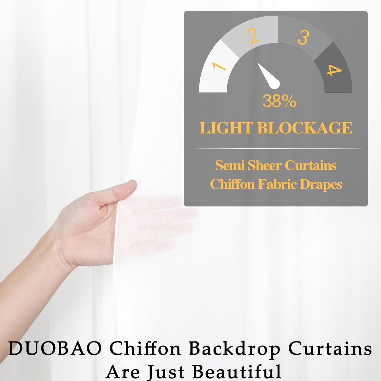 DUOBAO White Chiffon Backdrop Curtain-2 Panels 29"x120" Sheer Weddings Drapes Beach Curtains for Living Room Voile Window Drape Photography Background for Wedding Ceremony