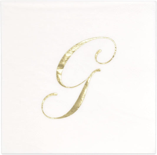 Gift Boutique 100 Gold Monogram Cocktail Napkins Letter G Disposable Paper Pack Elegant Metallic Golden Foil Hand Napkin for Powder Room Wedding Holiday Birthday Party Baby Shower Decorative Towels