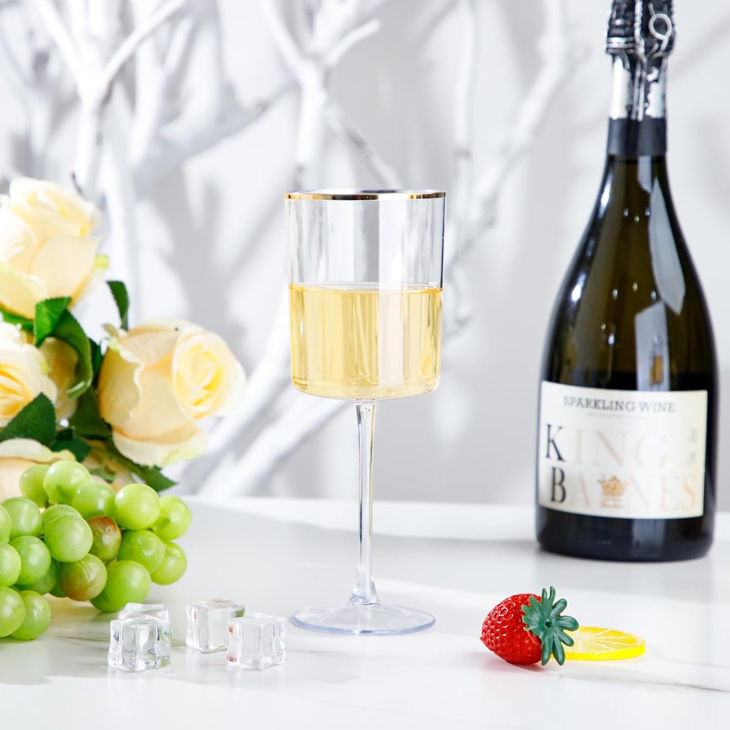 Ciaell 12 Pack Plastic Wine Glasses - 10 Oz Plastic Wine Glasses with Stem - Gold Rim Disposable Cups for Parties & Weddings & Poolside & Toasting & Outdoors & Thanksgiving