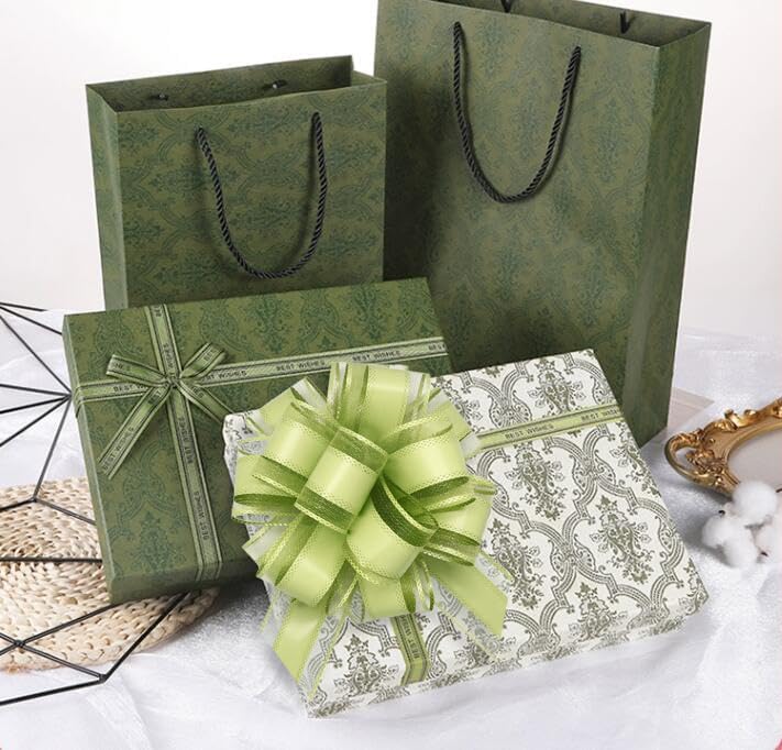 6 Count Large Pull Bows, 6 inches, Organza, Modern, Christmas, Wedding, Valentine's Day, Bean Green, Solid