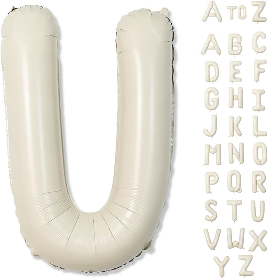 Big Letters Balloon U, 40 Inch Cream White Sand Helium Mylar Alphabet for Customizing Name, Self Inflating Beige Foil Custom Letter for Girls Birthday Party Baby Shower Decoration