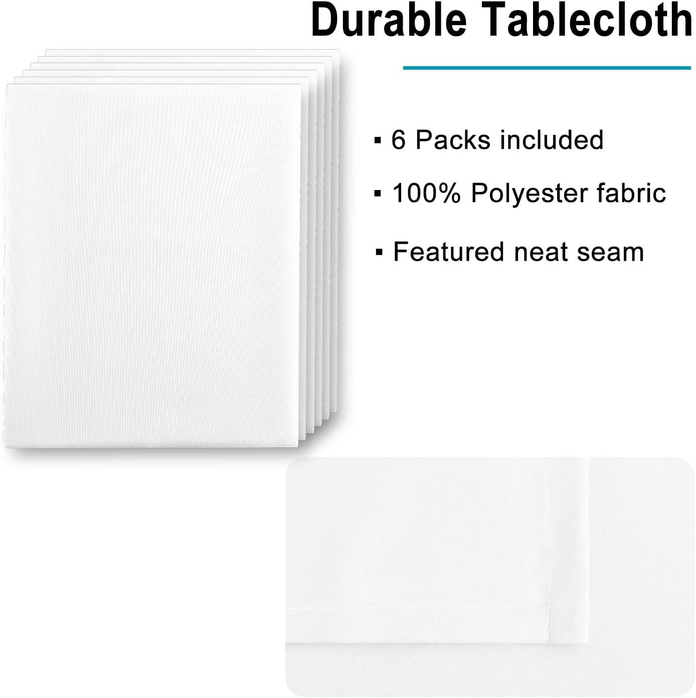 Hiasan 6 Pack White Tablecloth 54 x 80 Inch, Rectangle 4 Feet Table Cloth - Waterproof and Wrinklr Resistant Washable Polyester Fabric Table Cloth for Dining Room and Outdoor Use