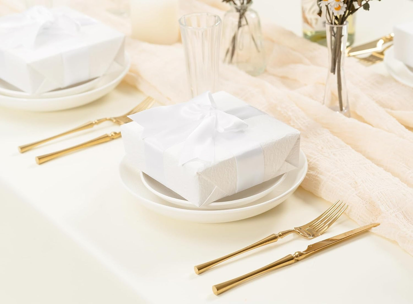 White Satin Ribbon 1-1/2 Inch x 50 Yards Double-Faced Hair Ribbons for Flower Bouquet Wrapping Paper Bows Gift Wedding Invitations Crafts