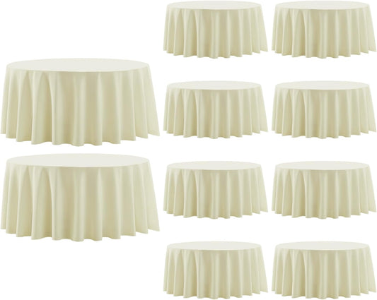 Round Tablecloth 132 Inch 10 Pack Ivory Tablecloths Washable Decorative Linen Polyester Table Clothes Cover for Dining Table Banquets Buffet Parties and Wedding