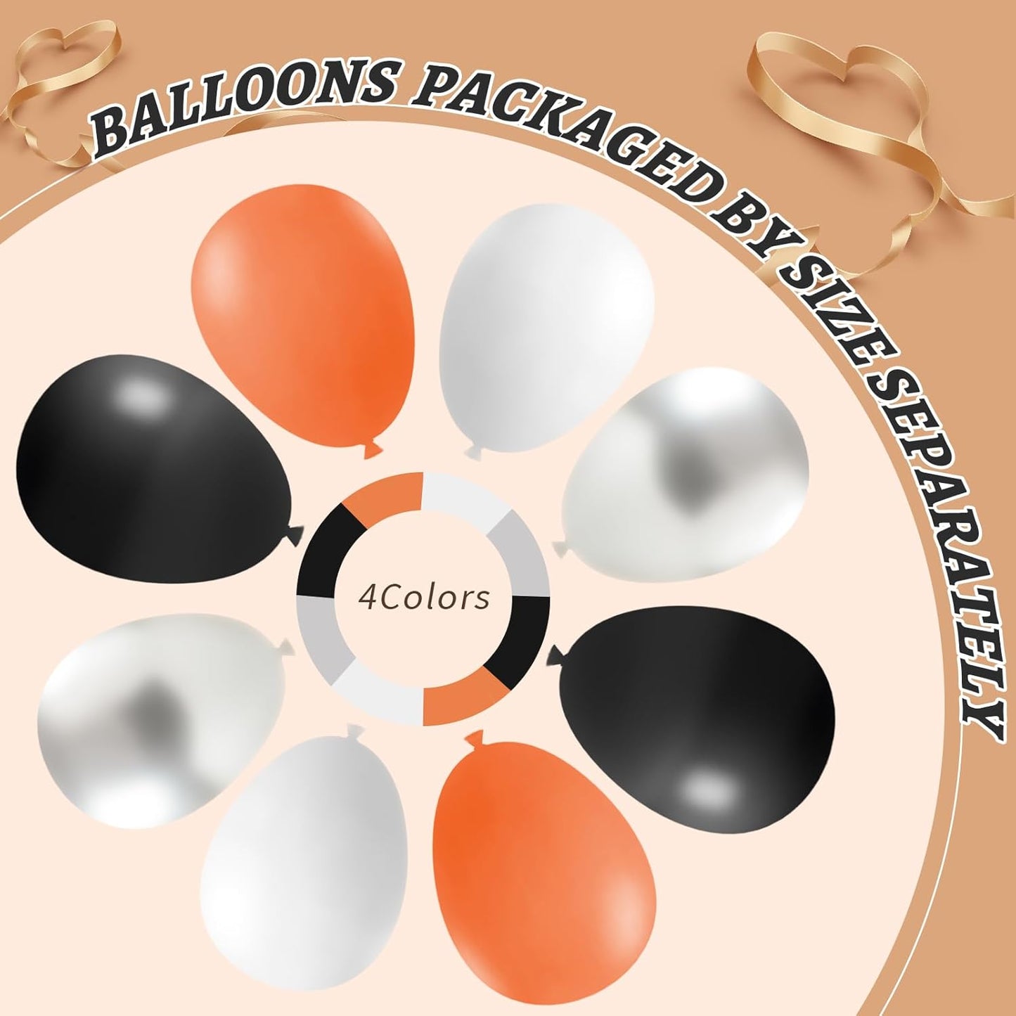 412Pcs Orange and Black Balloon Arch Kit, 18 12 10 5 Inch Different Size Orange Black White Metallic Silver Balloon for Birthday Graduation Halloween Celebration Trick or Treat Party Party Decoration