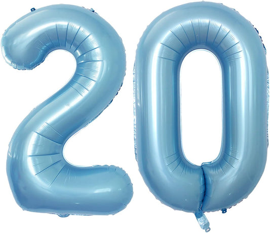 GOER Number 20 Balloons for 20th Birthday Party Decorations,42 Inch Jumbo Foil Helium Balloons for 20th Anniversary (Light Blue)