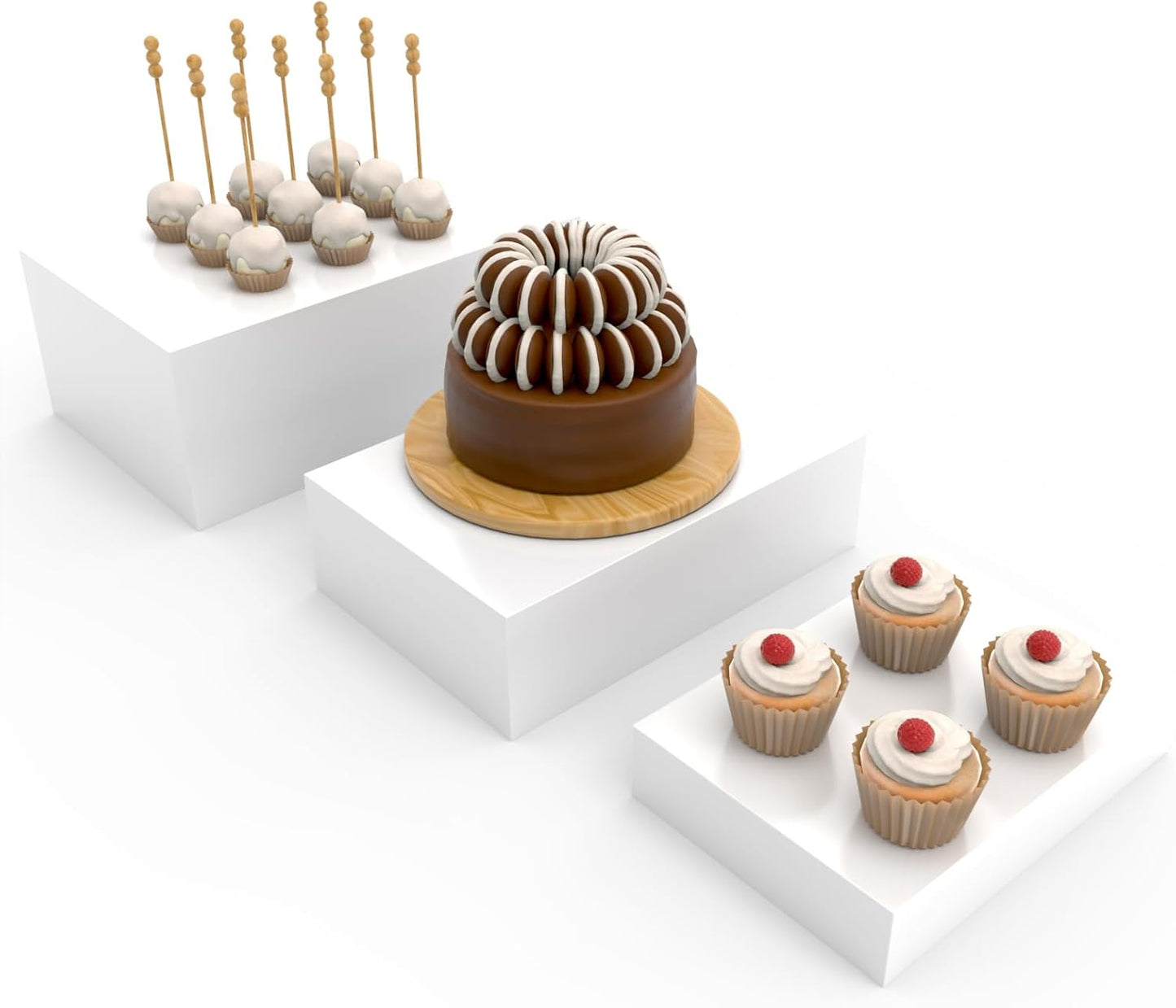 Buffet Risers, Food Risers for Buffet Table, Display Stand Shelf for Catering Dessert Collectibles Jewelry Figures Show, White Acrylic Cube Display Nesting Risers with Hollow Bottoms, Cuboid,