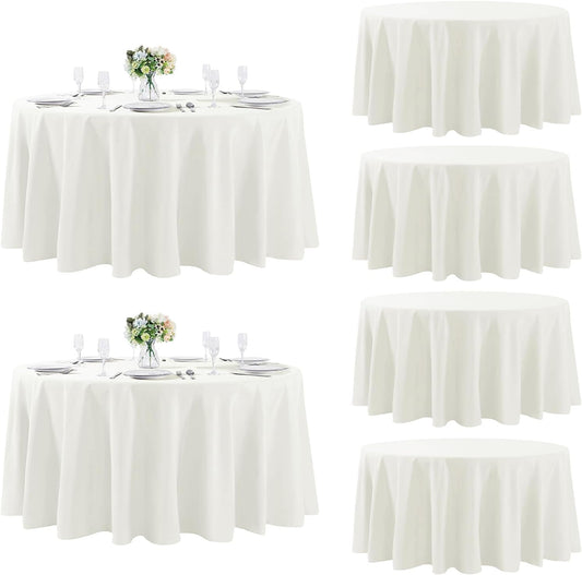 Fokitut 6 Pack Round Tablecloth, 108 Inch, Stain Resistant and Wrinkle Polyester Table Cloth, Fabric Table Cover for Kitchen Dining, Wedding, Party, Holiday Dinner-Ivory