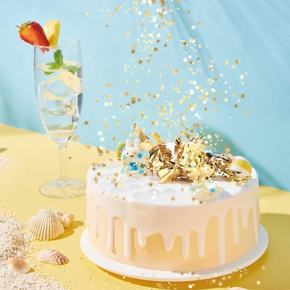 Lwuey Decorating Flakes, Gold Leaf Cake Decoration Flake Goldlen Toppers Gilding Foil Decor Imitation Metallic Decorative Drink Cooking Chocolates Cakes Drinks Dessert Cupcake Makeup 4PCS