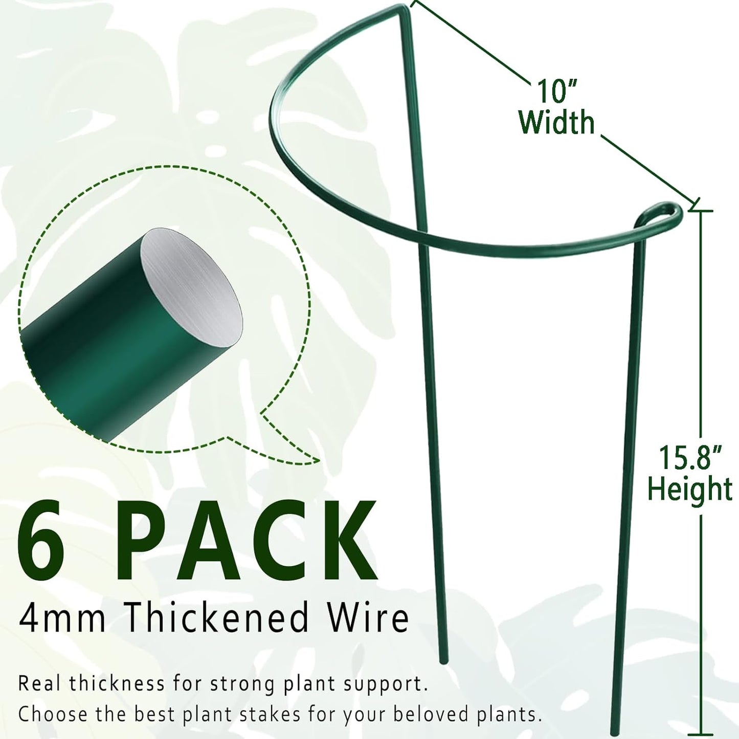 6 Pack Plant Support Stakes, Metal Monstera Plant Support Stakes for Indoor Plants, Large Garden Plant Support Ring, Tomato Cage, Tall Plant Holder Sticks (10" W X 15.8" H)