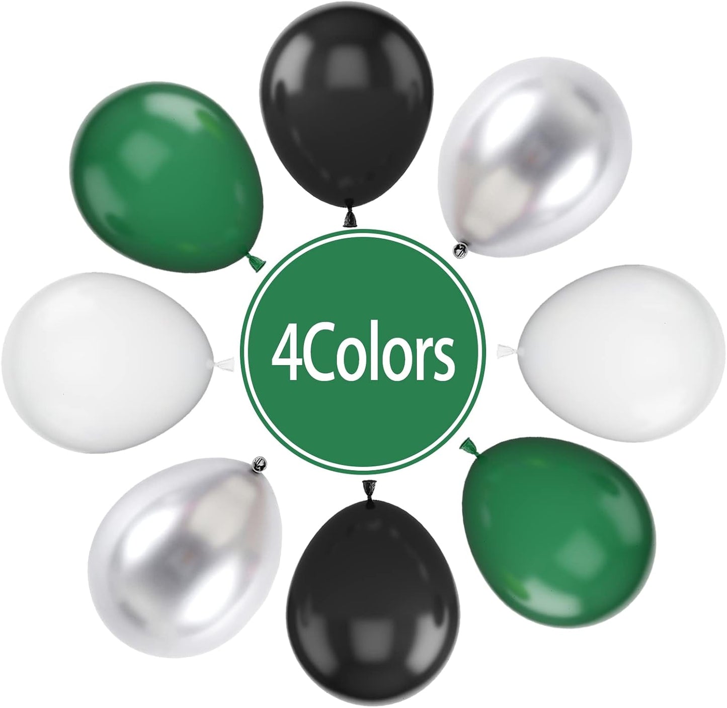 Paready Green Black Balloons, 60 Pcs 12 Inch Dark Green Metallic Silver Balloons, Black Green White Party Latex Balloons for Video Game, Football Party, Baby Shower, Birthday, Graduation Decoration