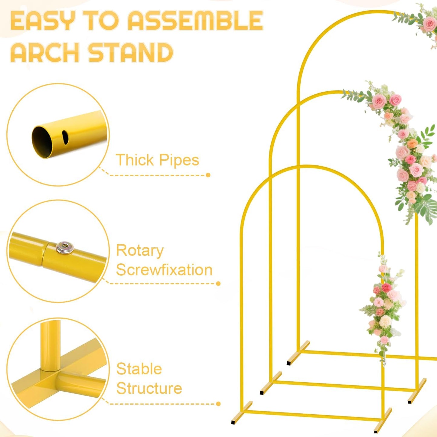 Metal Backdrop Arch Stand Set of 3 with Brown Spandex Arch Covers Stretchy Backdrop 6FT, 5FT, 4FT Stable Balloon Arch Frame Stand Backdrops and Arch Stands Cover for Wedding Ceremony Grad Party Decor