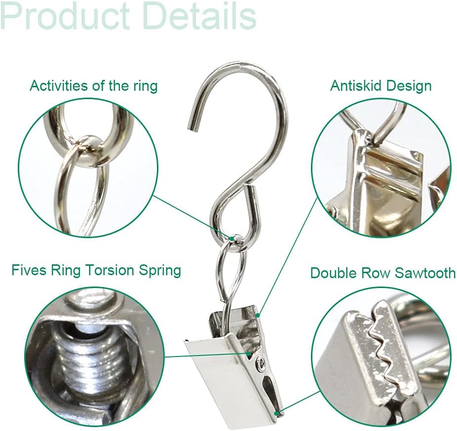 50 Pack Curtain Clip String Hanger Outdoor Indoor Photo Hook Stainless Steel Hook Silver (Silver)