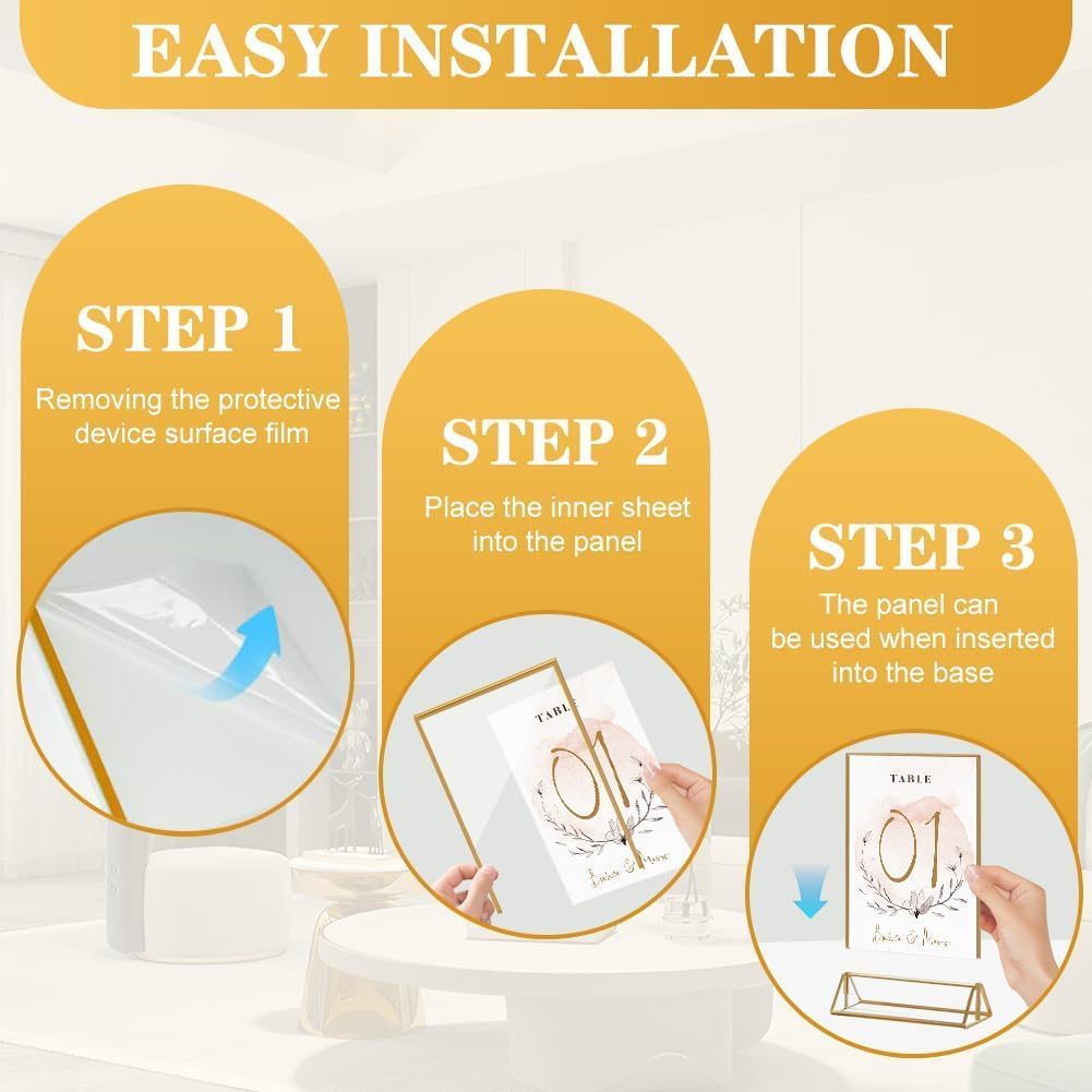 16 Pack Gold Acrylic Sign Holder, 4x6 Inch Picture Frames Wedding Double Sided Display Clear Sign Holders Stand Desktop Table Menu for Wedding Party Restaurant