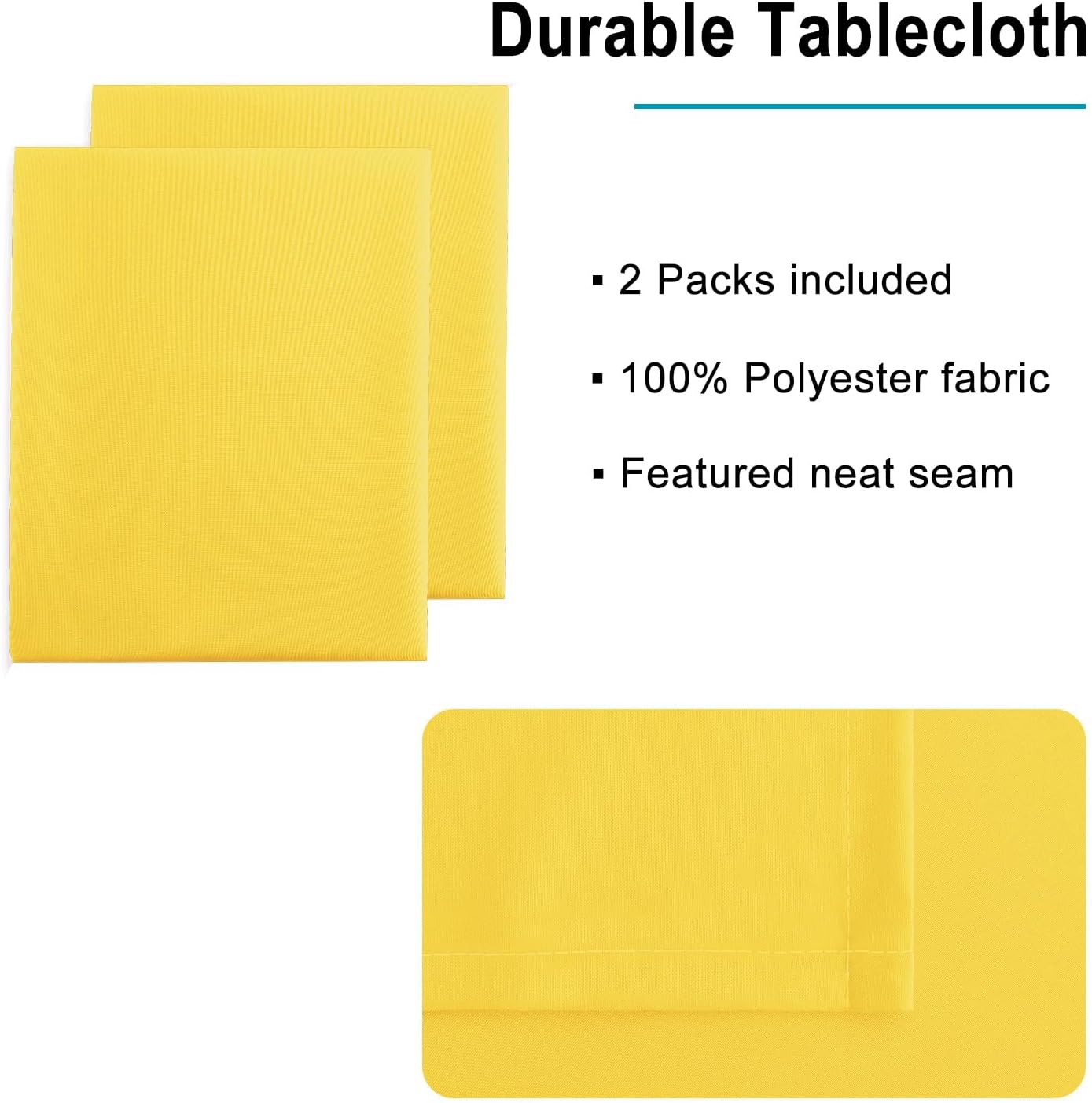 Hiasan 2 Pieces Yellow Rectangle Tablecloth - Spillproof and Waterproof Washable Table Cloth for Dining Room Kitchen Camping, 54 x 80 Inch