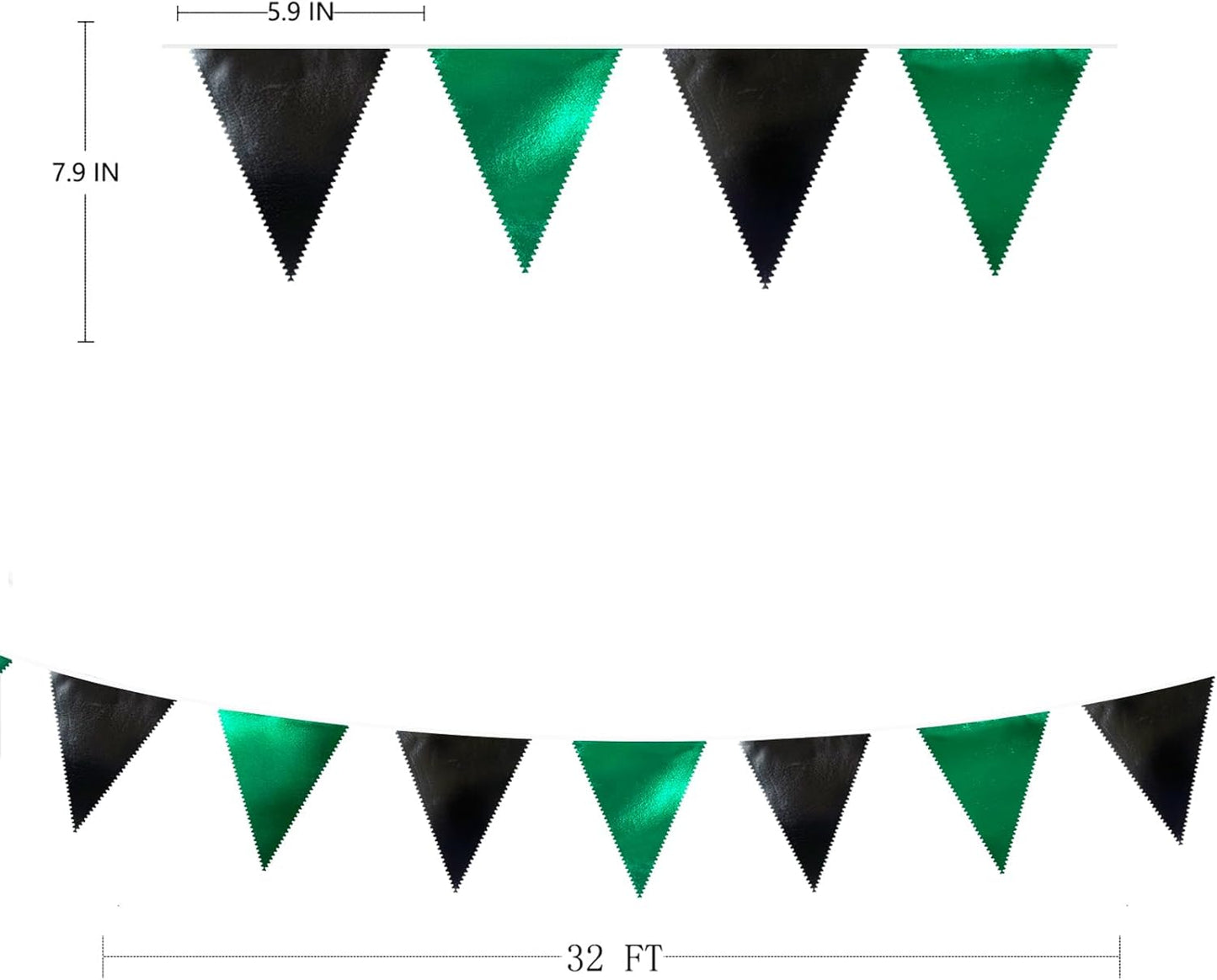 Black Green Party Decorations Metallic Fabric Triangle Pennant Banner Flag Bunting Garland for Video Game Soccer Birthday Graduations Wedding Bachelorette Halloween Outdoor Holiday Party Supplies