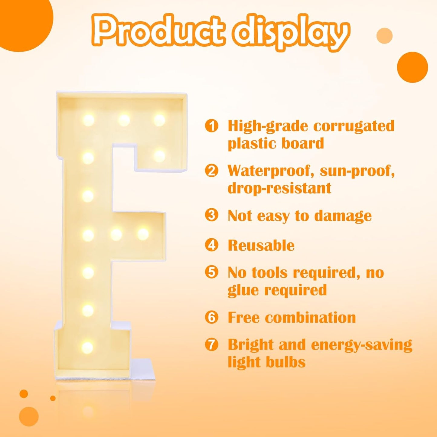 4ft Marquee for Letters F, Large Light up Letters, Multifunctional Large Marquee for Letters 4 Feet Tall for Party Decorations, Letter Balloons, Wedding Decor, Proposal Decorations (Letters F)