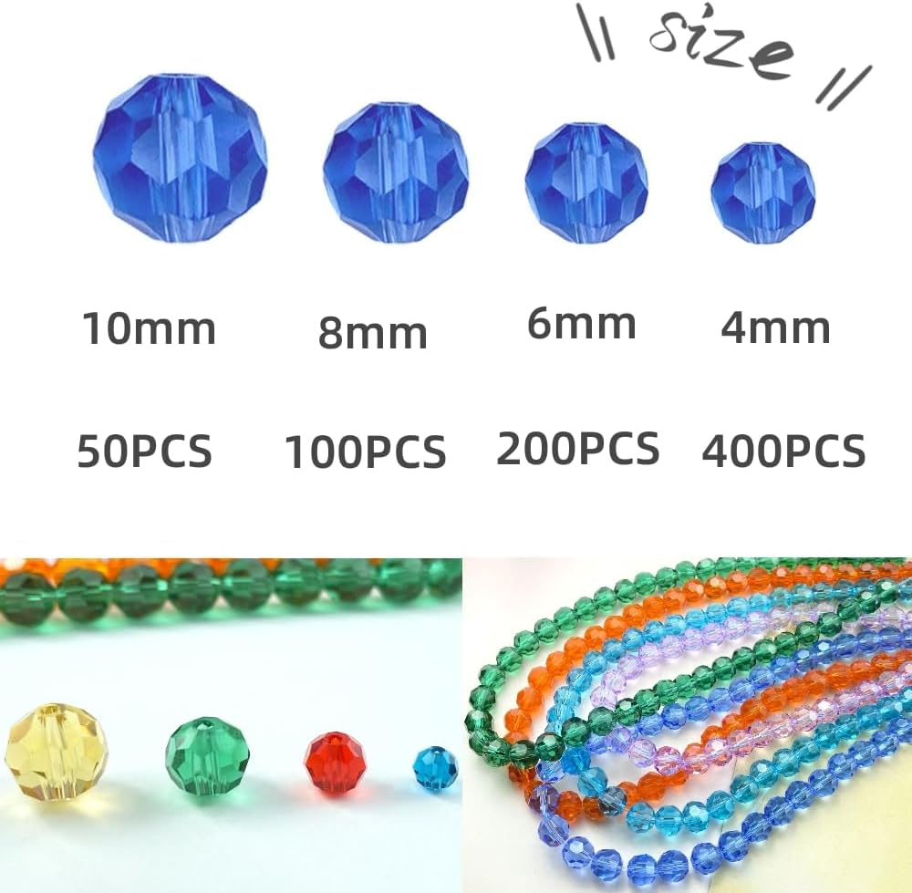 50 PCS 10mm Crystal Glass Beads Round Multiple Faceted Loose Spacer Glass Beads for DIY Handcrafte Bracelet Necklace Earring Jewelry Making(Gold Champagne)