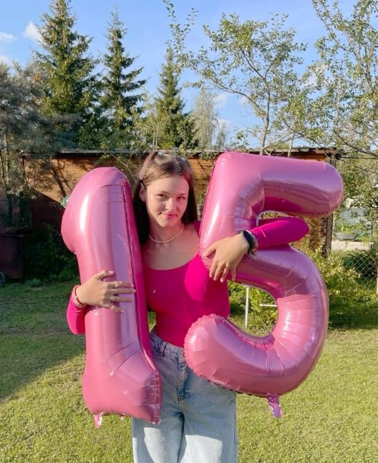 Pink 1 Number Balloon 40 inch, Number 1 Birthday Balloon for Boy Girl, Pink Foil One Balloon for 1st 10 11 12 16 18 Birthday Party, Anniversary Celebration Number Balloons Decorations