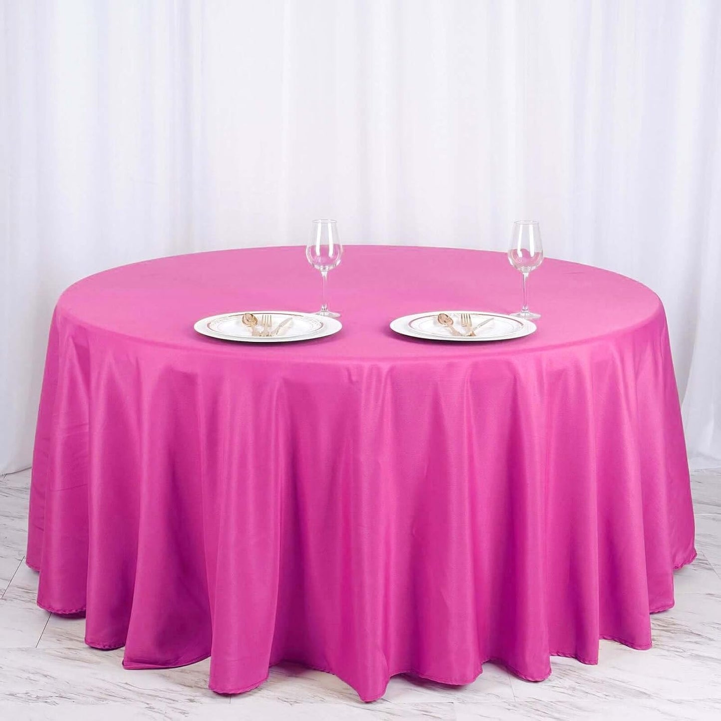 Efavormart Round Tablecloth, 120 Inch Stain & Wrinkle Resistant Washable Table Cloth, Decorative Polyester Fabric Table Cover for Banquet, Wedding, Dining - Fushia