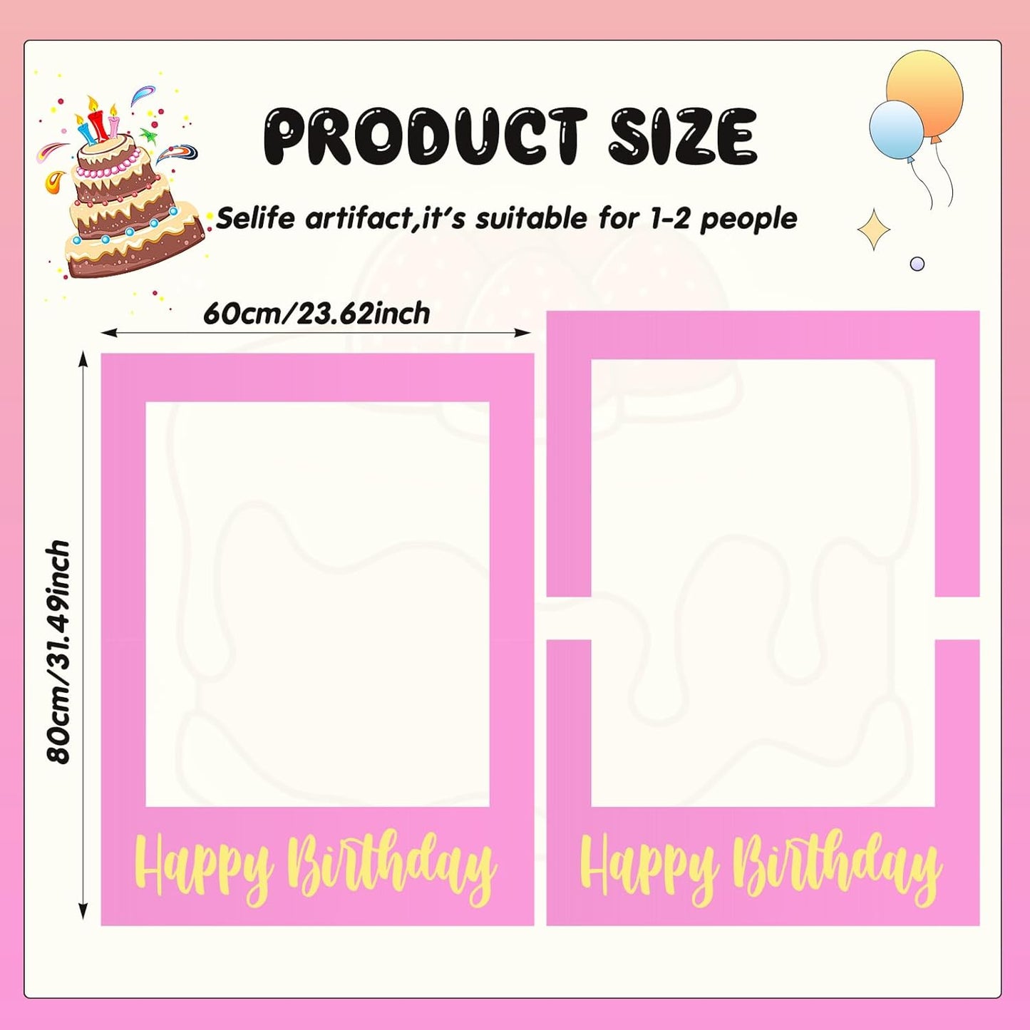 32 x 24 Inch Large Photo Booth Props Picture Frame Happy Birthday Party Frame DIY Cutouts Photo Booth Props Selfie for Party Supplies Favors(Pink Gold,Happy Birthday)