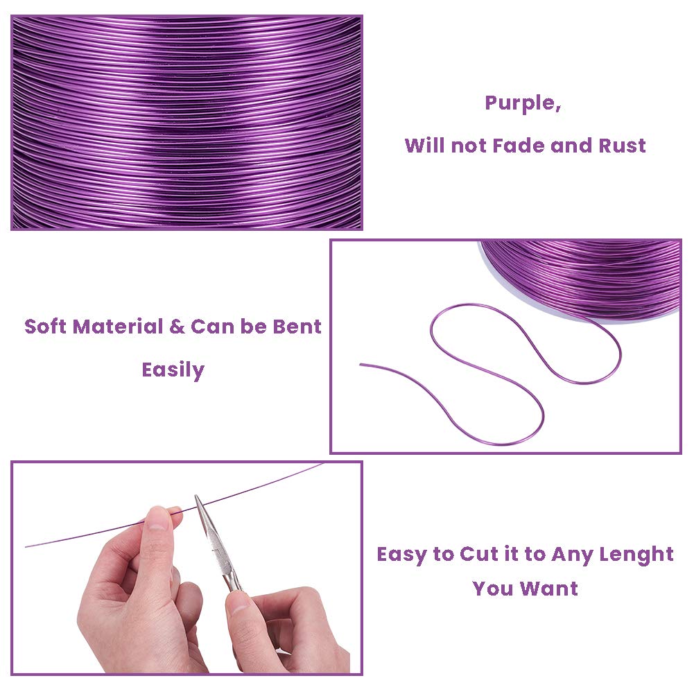 BENECREAT 20 Gauge 770FT Aluminum Wire Anodized Jewelry Craft Making Beading Floral Colored Aluminum Craft Wire for Halloween Decoration - Purple