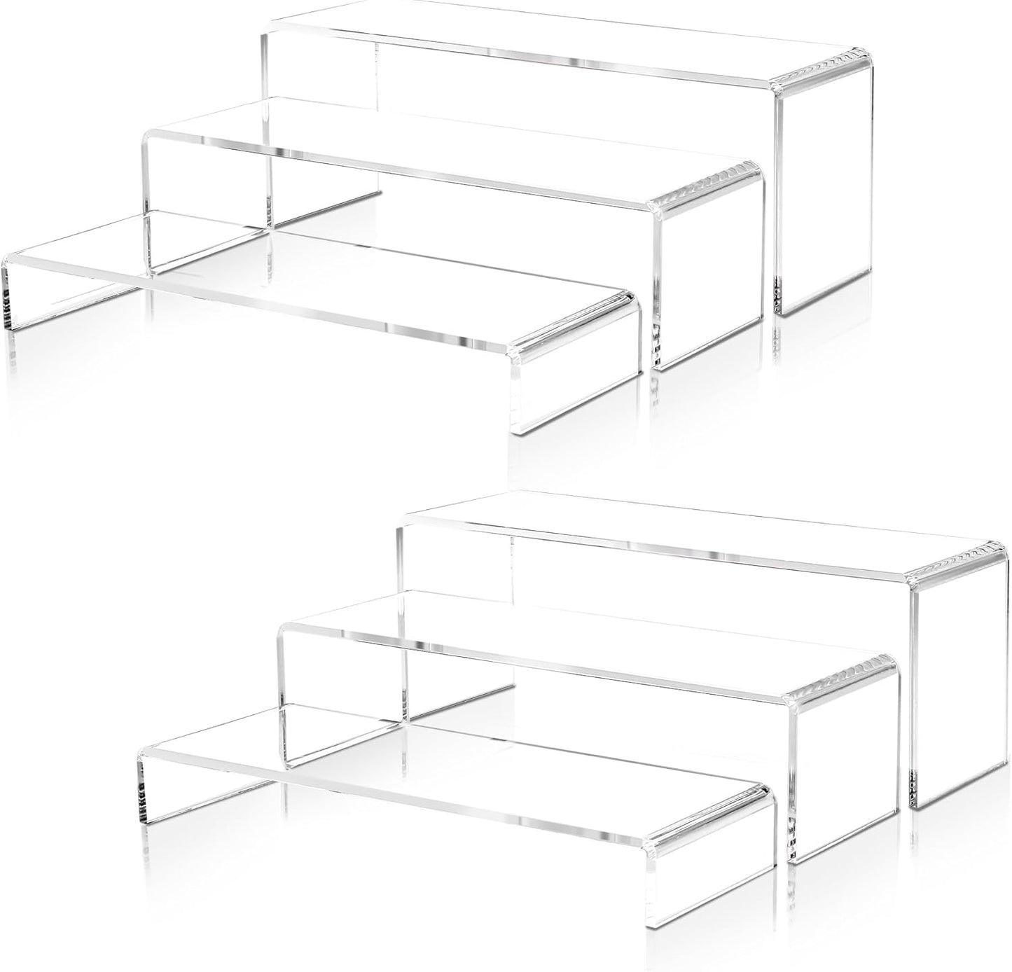 2 Set Large Acrylic Clear Display Risers, 3 Sizes 12" Rectangular Showcase Collectibles Display Shelf, 5mm Thick Desktop Display Stand Holder for Figures, Jewelry, Perfume, Toys