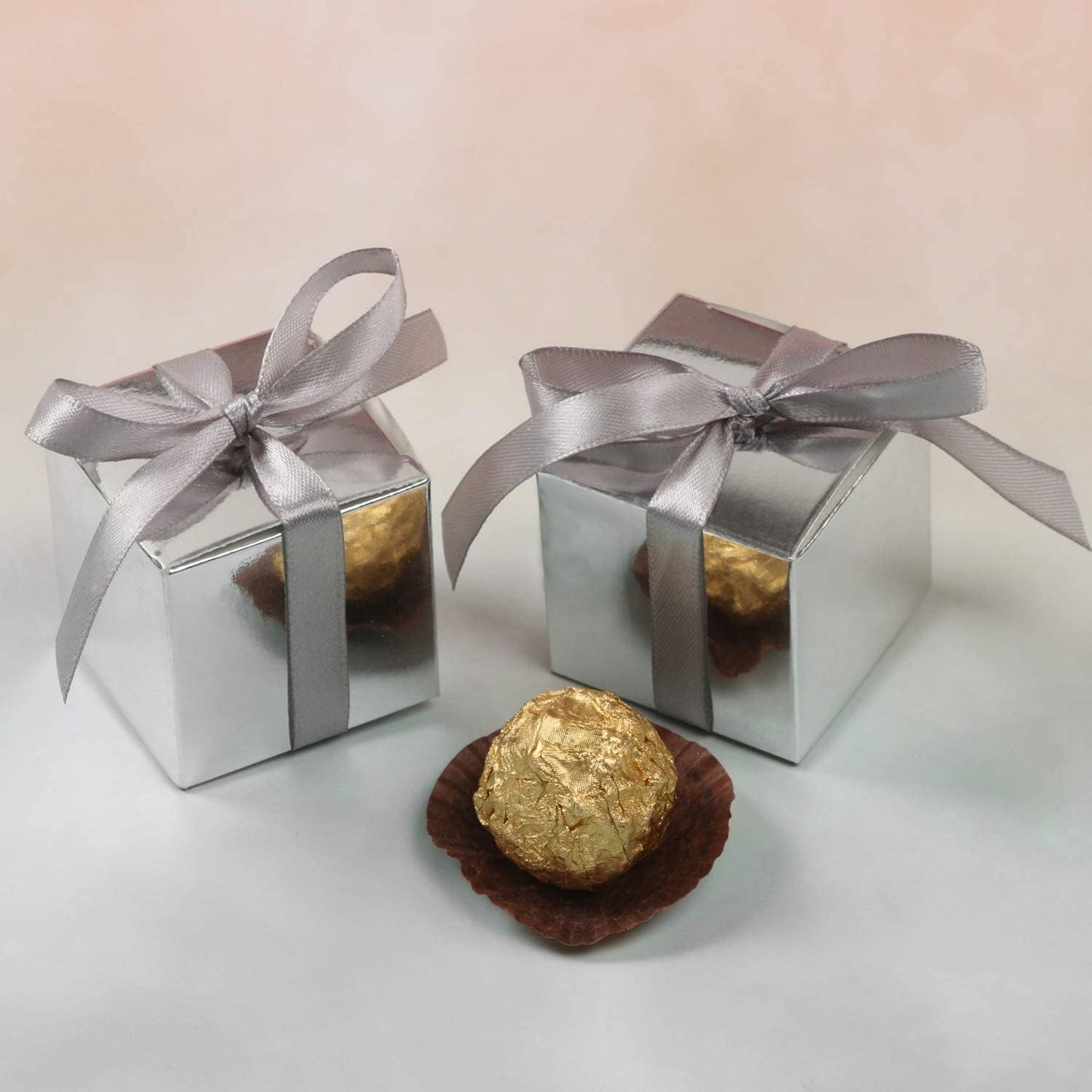 COTOPHER 25pcs Wedding Favor Boxes, Paper Gift Boxes 3x3x3 Inches Small Gift Boxes with Ribbons Small Boxes for Gifts, Crafting, Cupcake, Candy, Bridesmaid Proposal Boxes