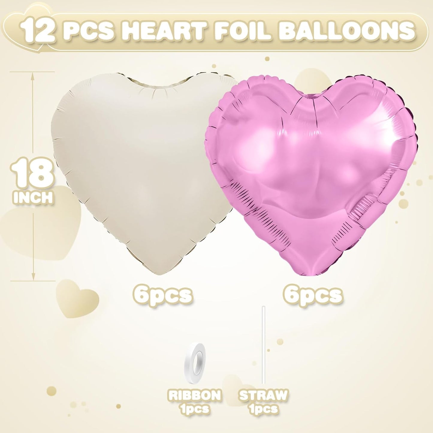 Purple Cream White Heart Balloons,12Pcs 18Inch Cream Purple Sand White Heart Shaped Foil Helium Balloons for Baby Shower Birthday Anniversary Wedding Engagement Party Decorations