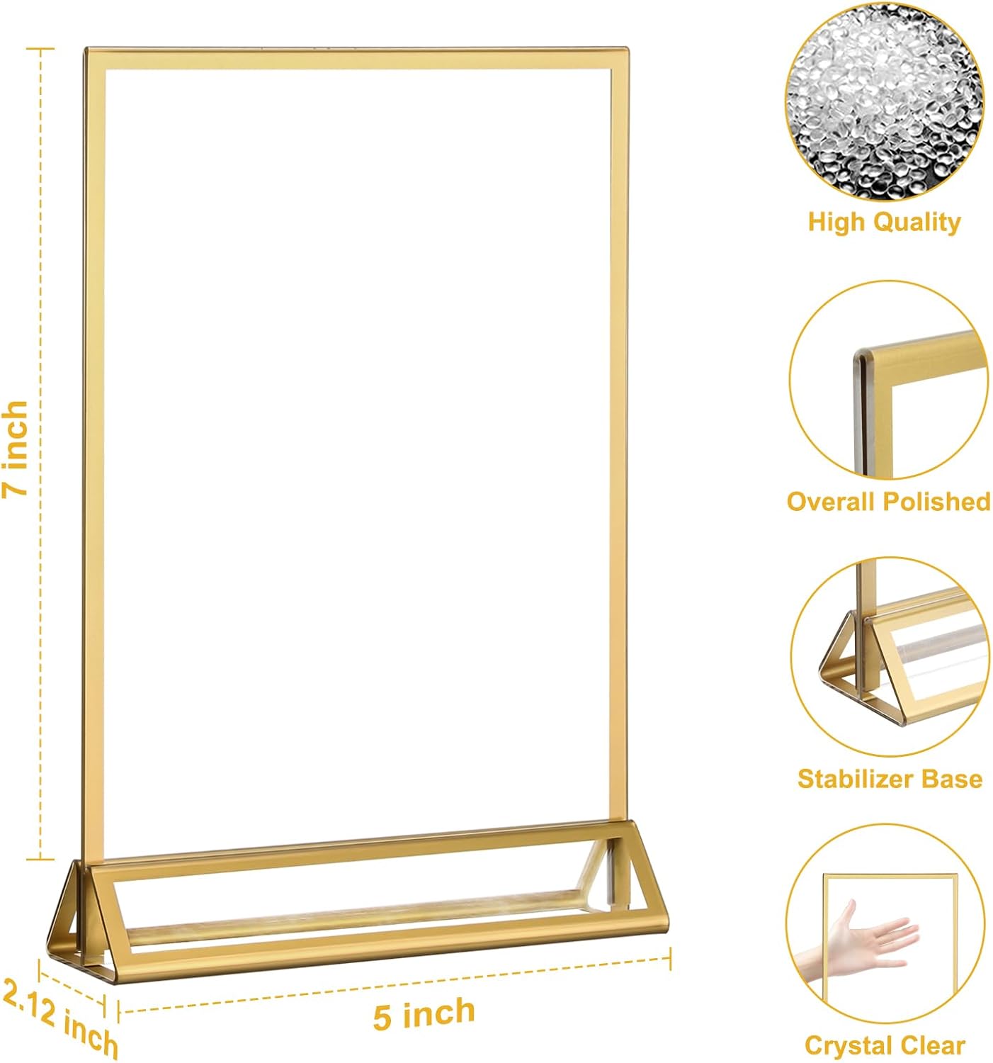 EHWINE 2 Pack Acrylic Sign Holder 5 x 7, Double Sided Gold Picture Frame Stand up Table Top Sign Holders, Clear Display Stand Menu Flyer Holder for Wedding Party