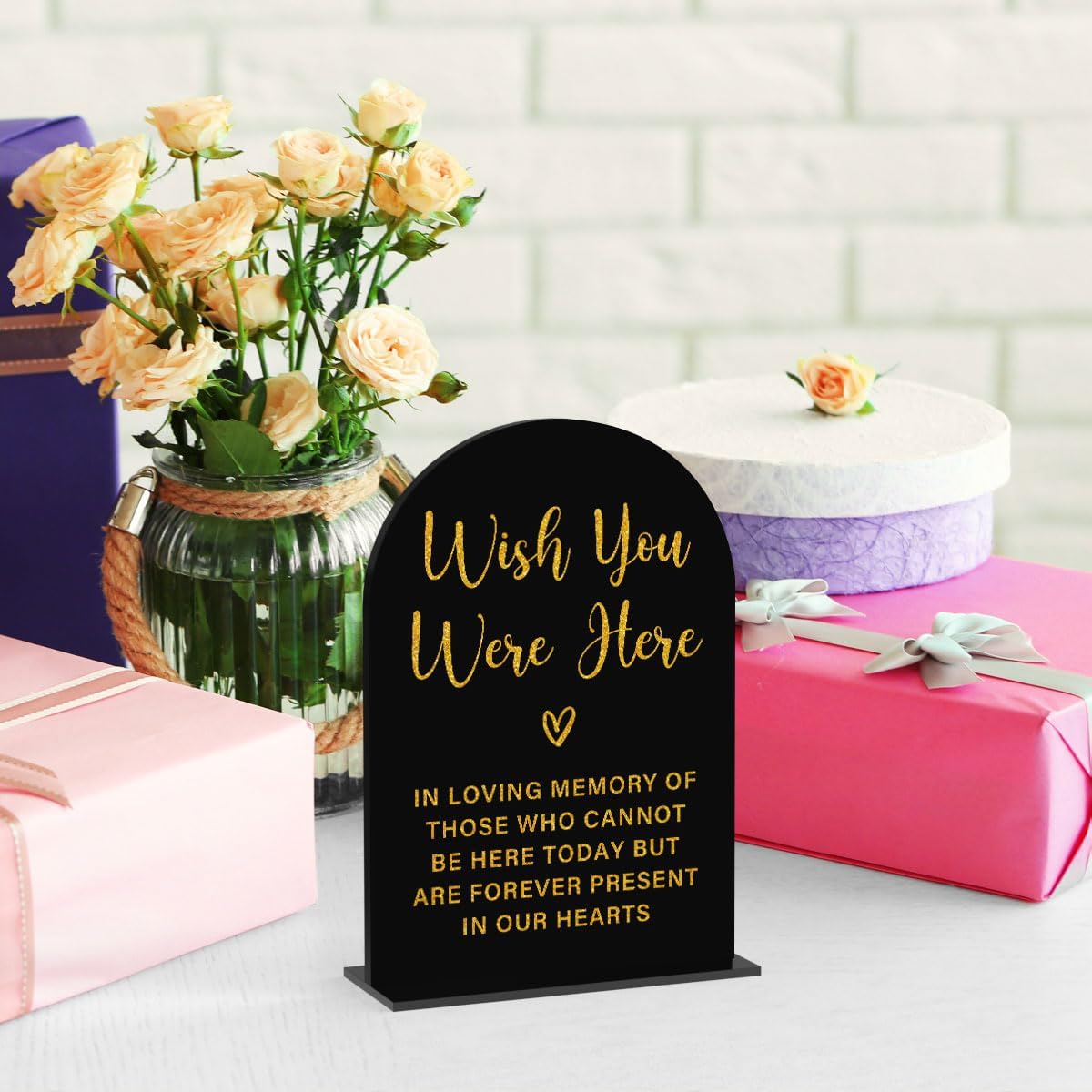 Acrylic Wedding Sign, Bridal Shower Decorations, Wish You Were Here Sign for Ceremony, Modern Font Table Signs, Acrylic Table Top Signs for Wedding Reception and Event Party (Black Gold)