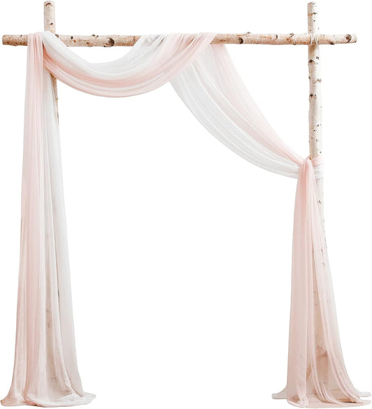 Floroom Wedding Arch Draping Fabric 2 Panels 20Ft Chiffon Fabric Drapes Arbor Drapery Wedding Ceremony Reception Swag Decorations (Blush & White)