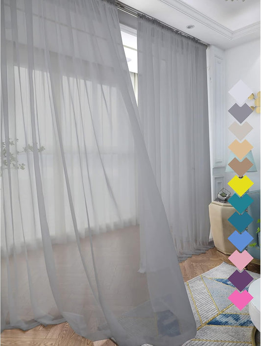 Window Grey Sheer Curtains 60 Inches Width 145 Inches Long 2 Panels Sheer Curtain Clear Curtains Basic Rod Pocket Panel for Home Living Room Bedroom Kids Room Yard Patio Parlor Sliding