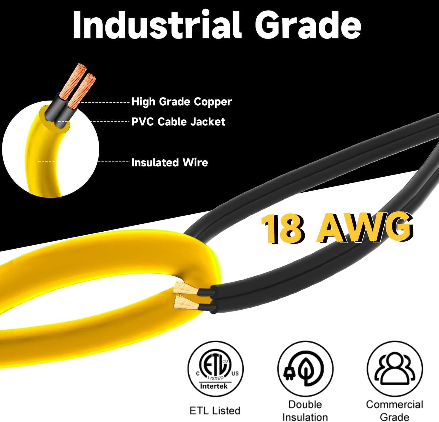 50ft LED Construction String Lights, 75W 7500LM Industrial Grade Super Bright String Work Lights for Construction Sites, Temporary Work, Renovation, Jobsite, and All Outdoor Lighting(50ft-5lights)