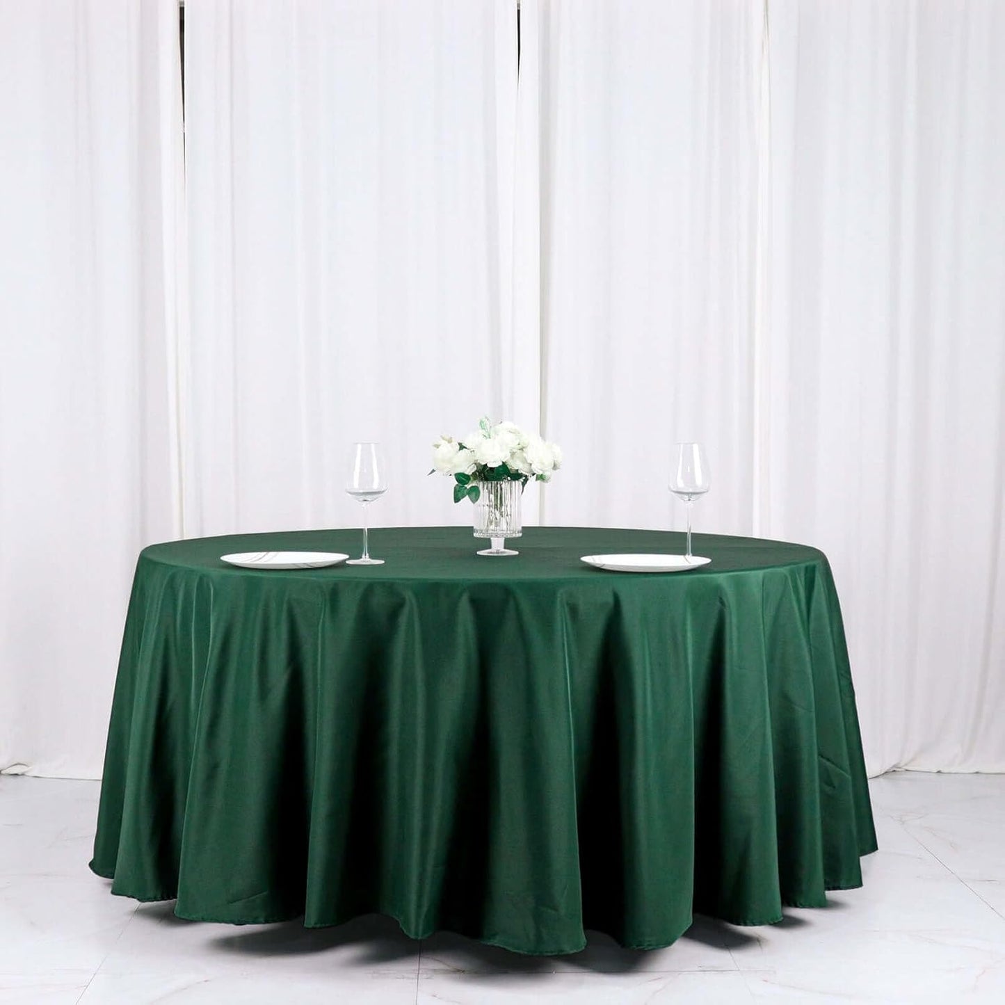 Efavormart Round Tablecloth, 120 Inch Stain & Wrinkle Resistant Washable Table Cloth, Decorative Polyester Fabric Table Cover for Banquet, Wedding, Dining - Hunter Emerald Green